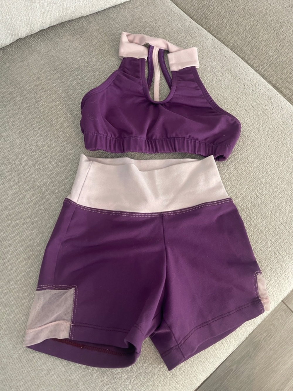 Girls Purple and Light Pink Active Matching Set - Sports Bra & Shorts